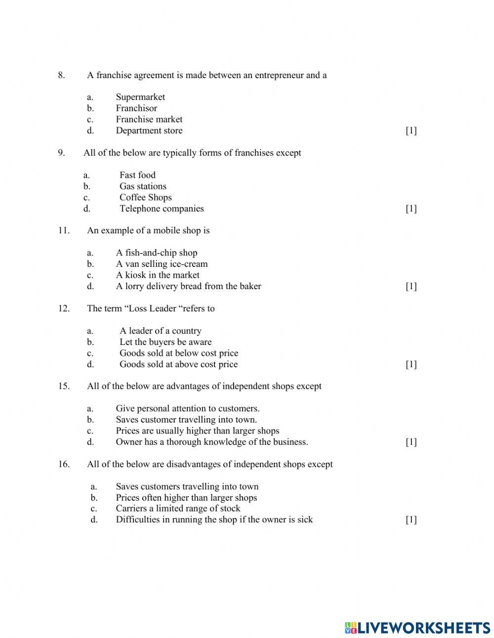 Retailer Multiple Choice