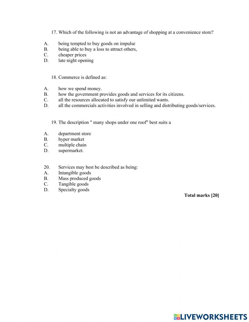 Retailer Multiple Choice