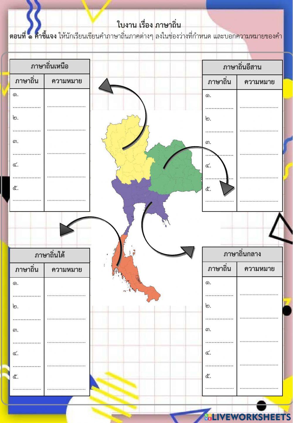 ใบงาน เรื่อง ภาษาถิ่น