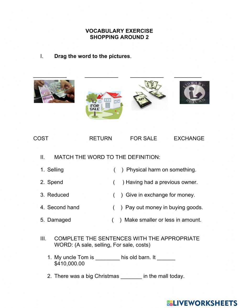 Vocabulary shopping around