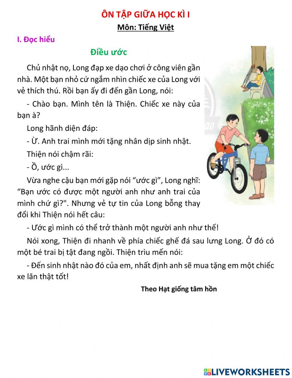 Bài ôn tập giữa học kì 1