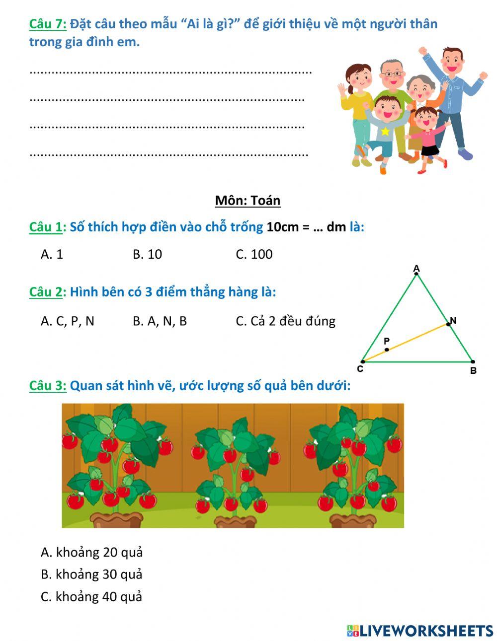 Bài ôn tập giữa học kì 1