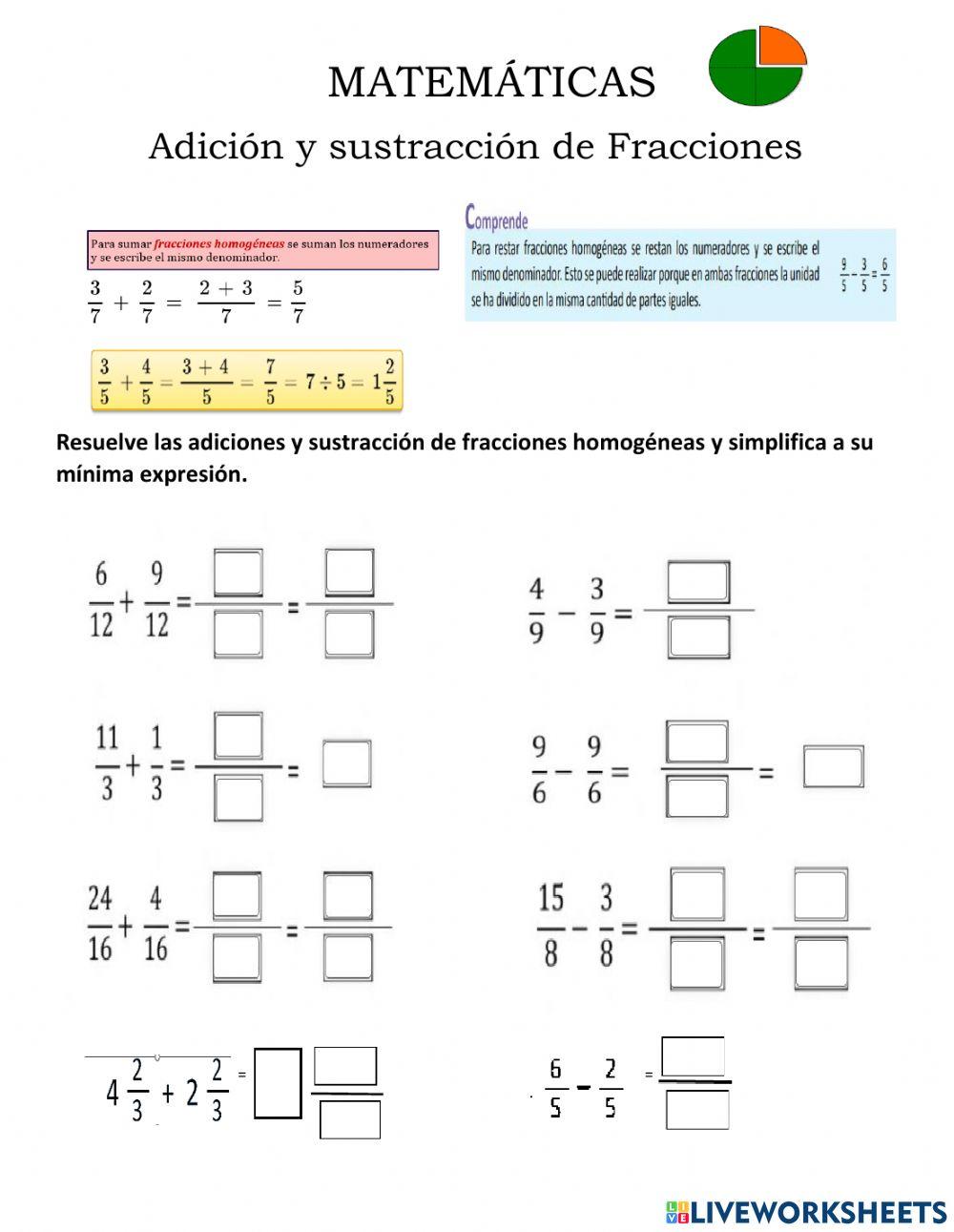 Adición y Sustracción de Fracciones Homogéneas