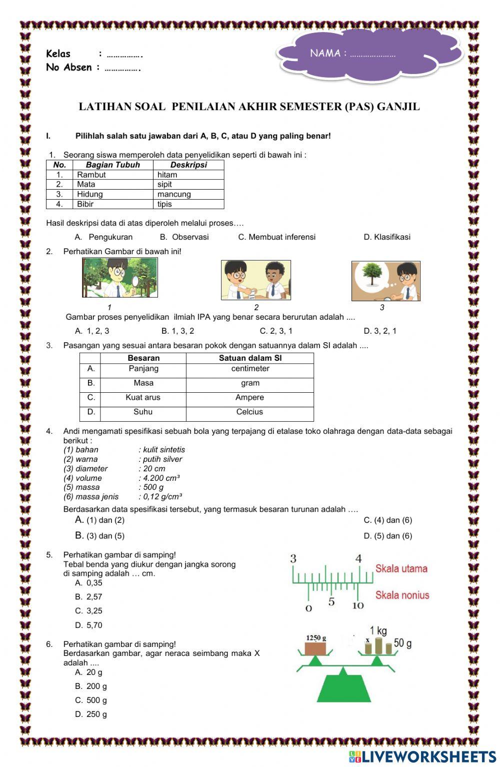 Latihan pas ipa smt 1
