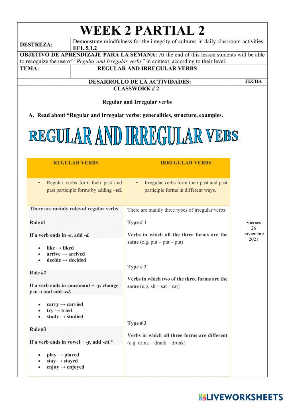 Ejercicios Online-1st BGU-Regular and Irregular Verbs