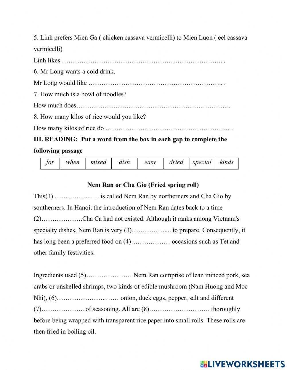 Unit 5- Vietnamese food and drink