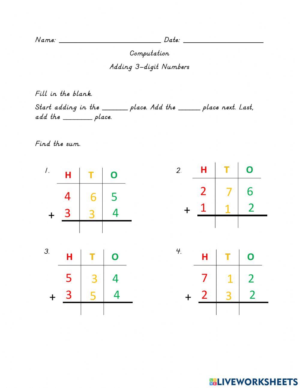 Adding 3-digit Numbers 1