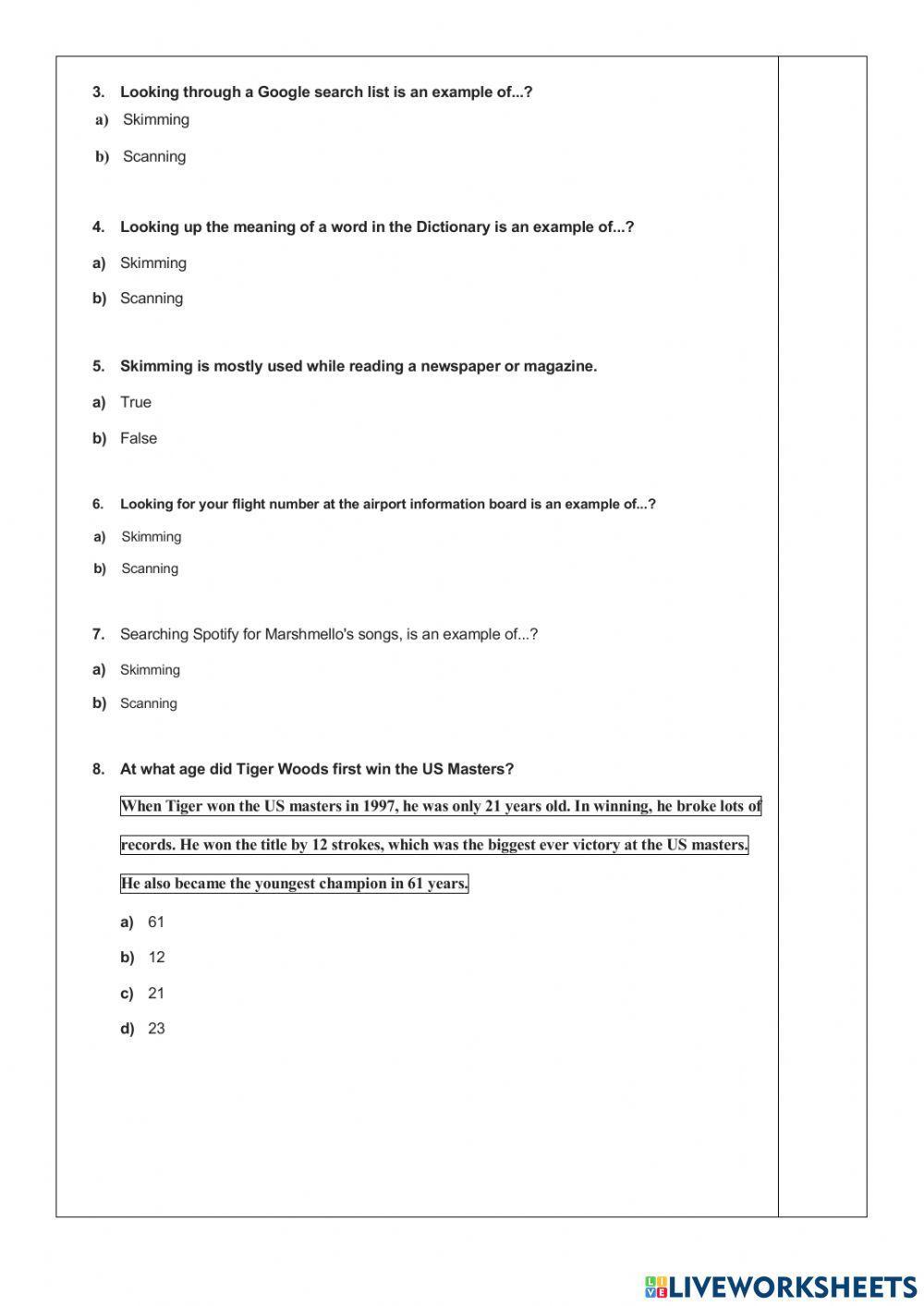 Ejercicios Online-3rd BGU-Skimming and Scanning
