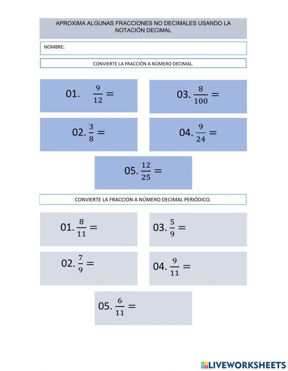 Aproxima fracciones no decimales usando la notación decimal