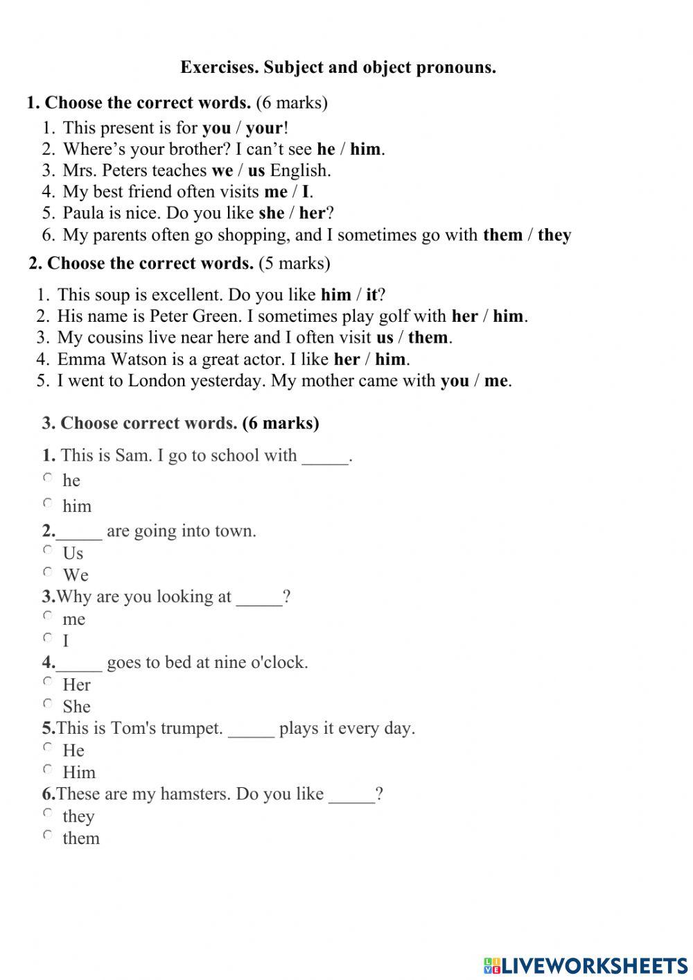 Subject and Object pronouns