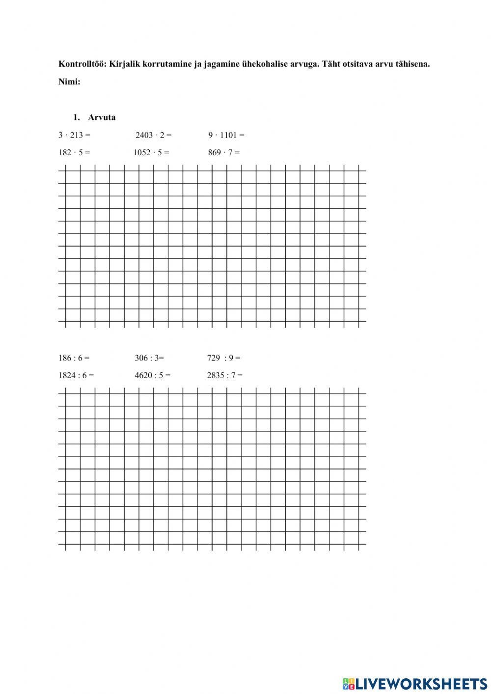4.klass.KT.kirjalik korrutamine ja jagamine