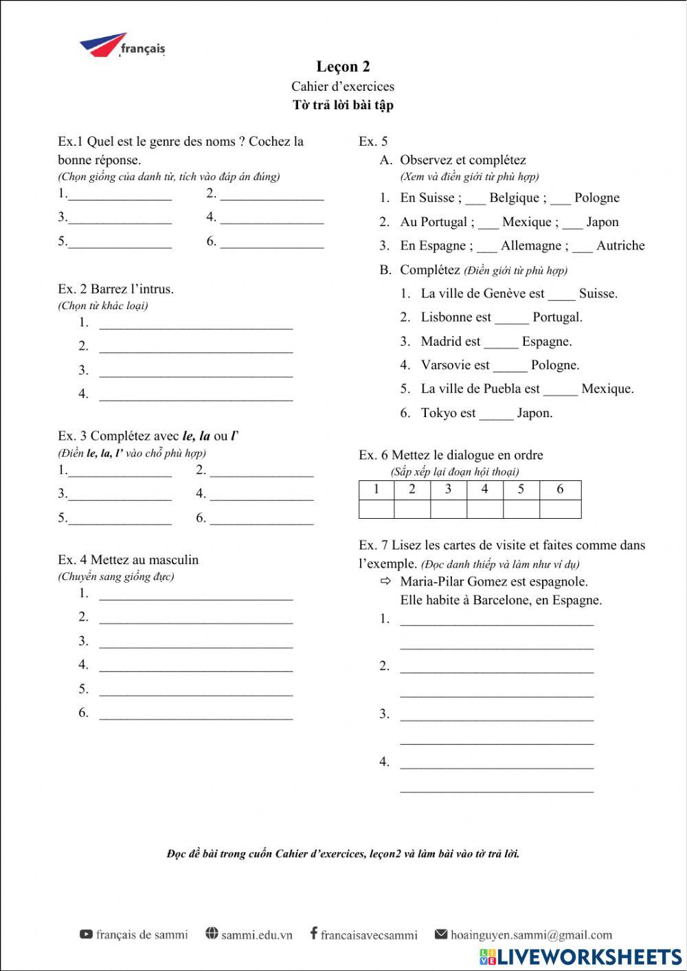 Le Nouveau Taxi 1 - Leçon 2 - Cahier d'exercices