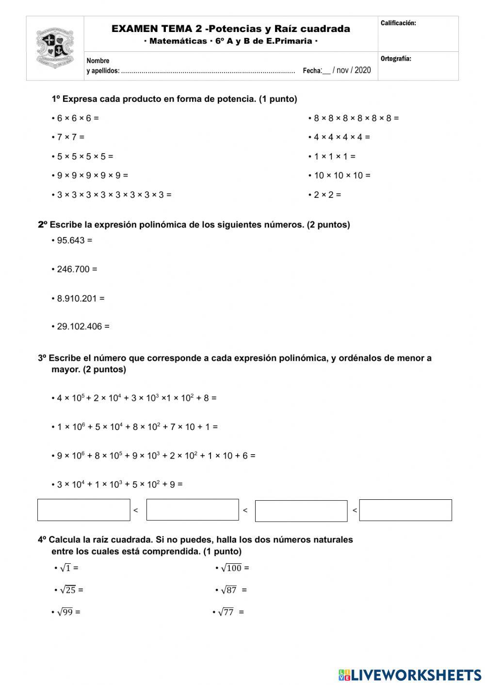 Potencias y raiz cuadrada