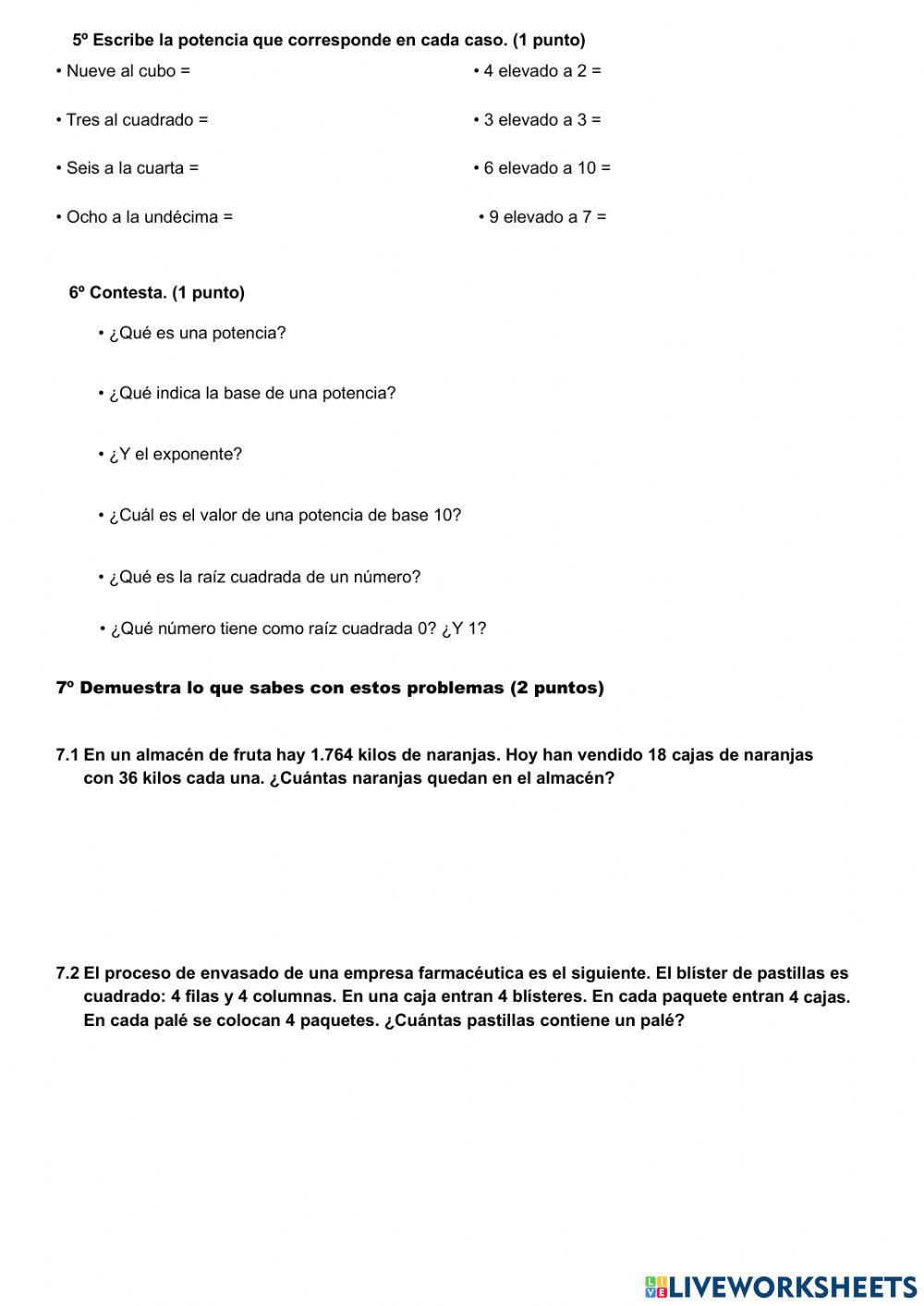 Potencias y raiz cuadrada