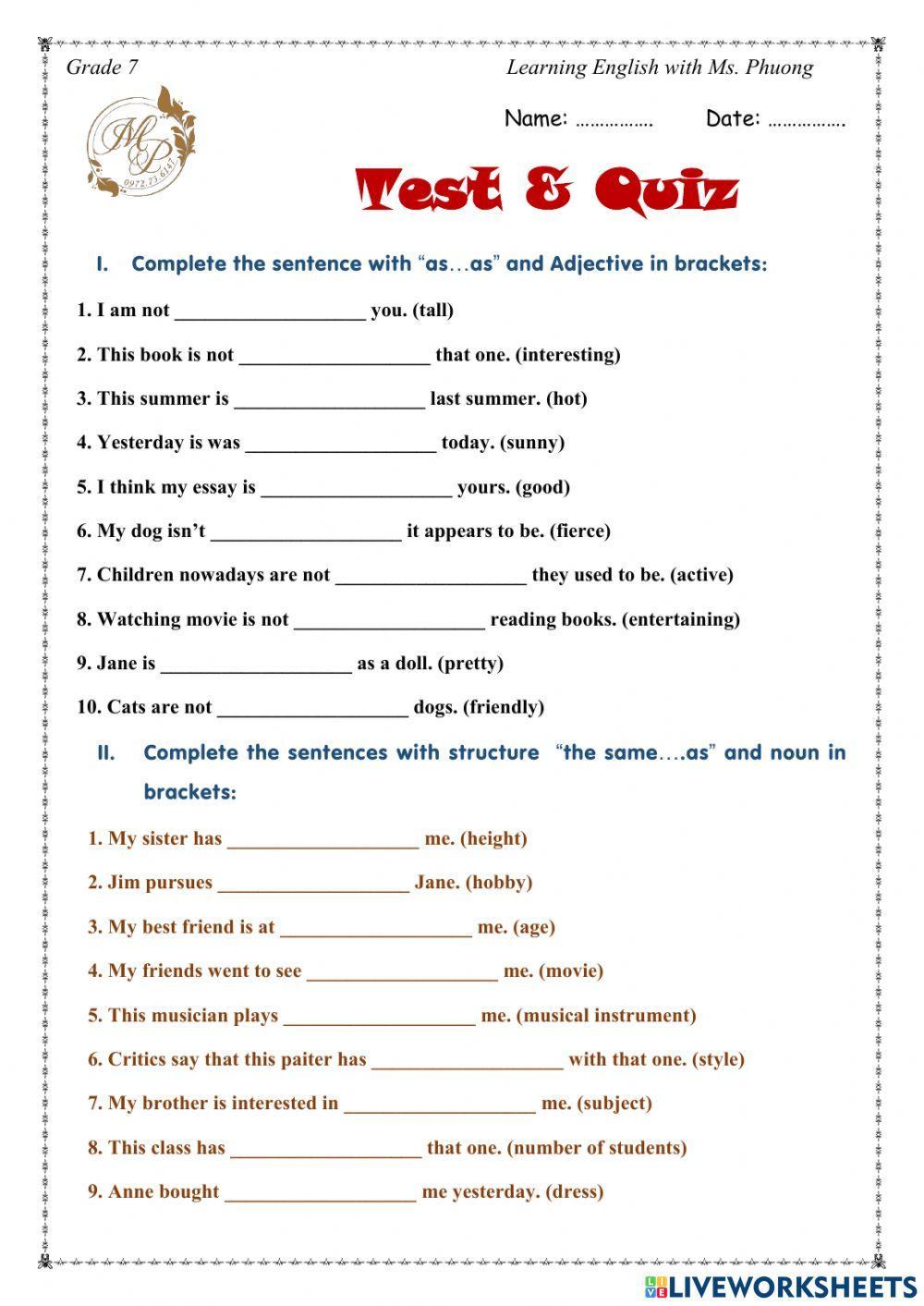 English 7 - Unit 4 - Comparison