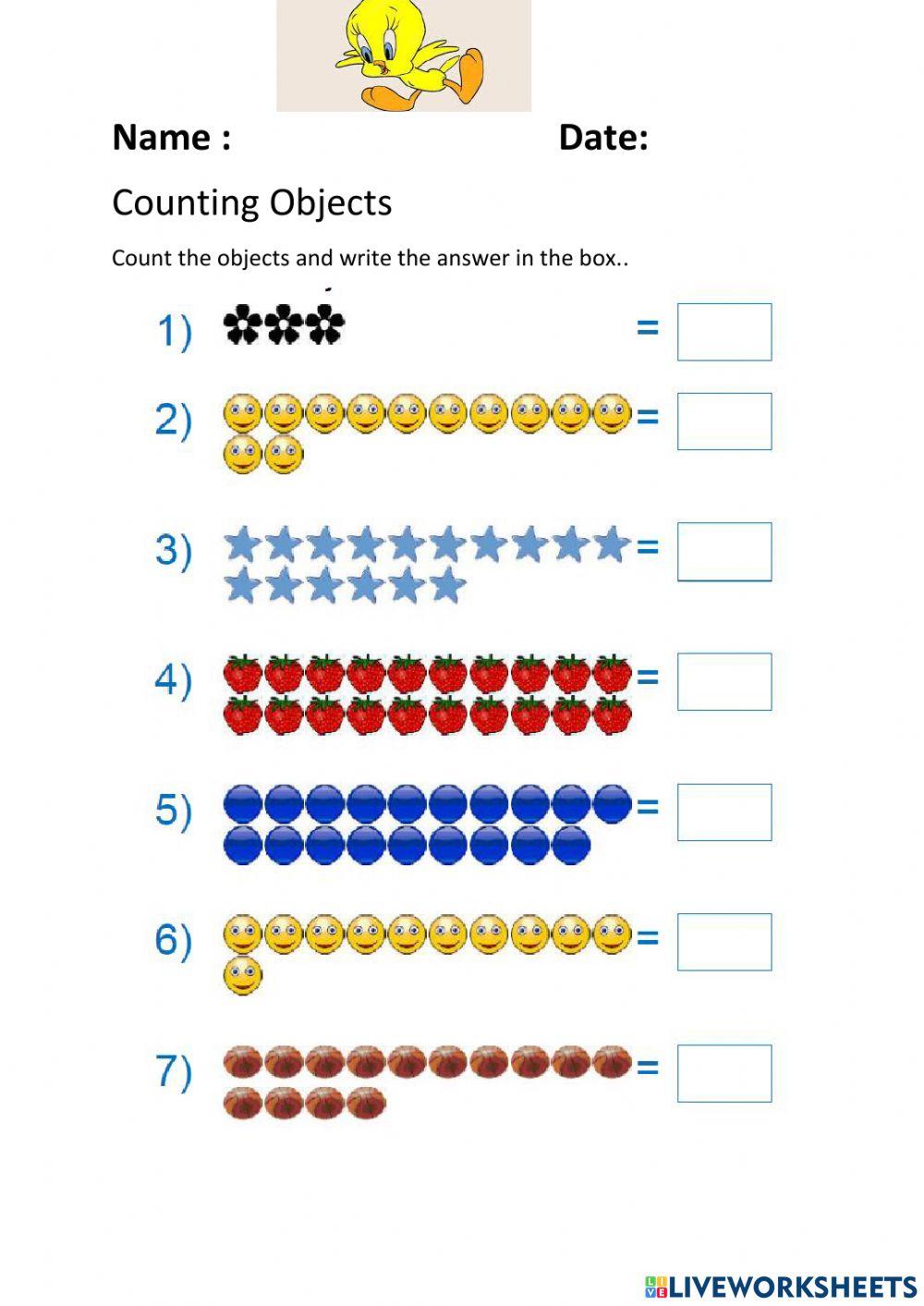 Counting Objects activity for 1 | Live Worksheets