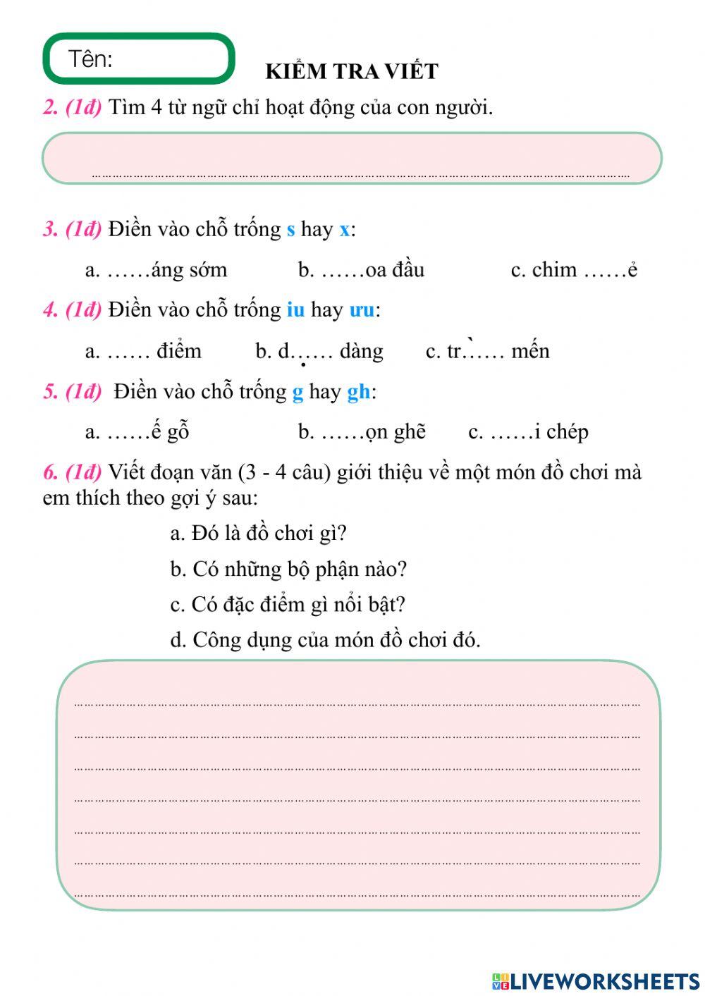 Kiểm tra giữa học kì 1 - TIẾNG VIỆT