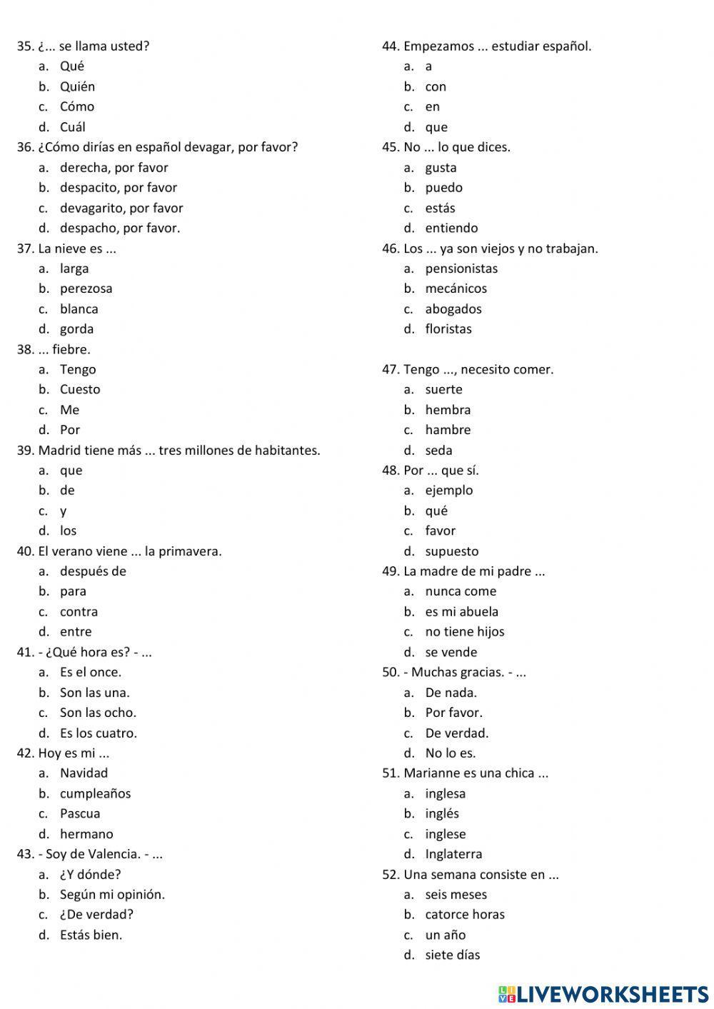 Teste de español. Básico