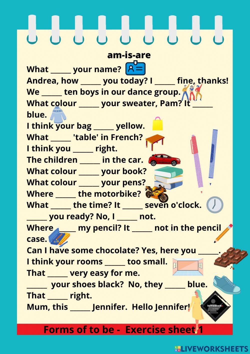 Forms of to be - exercise sheet 1 worksheet | Live Worksheets
