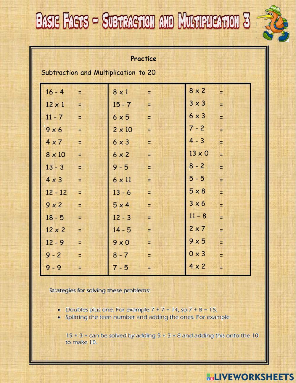 Basic Facts - Subtraction and Multiplication 3