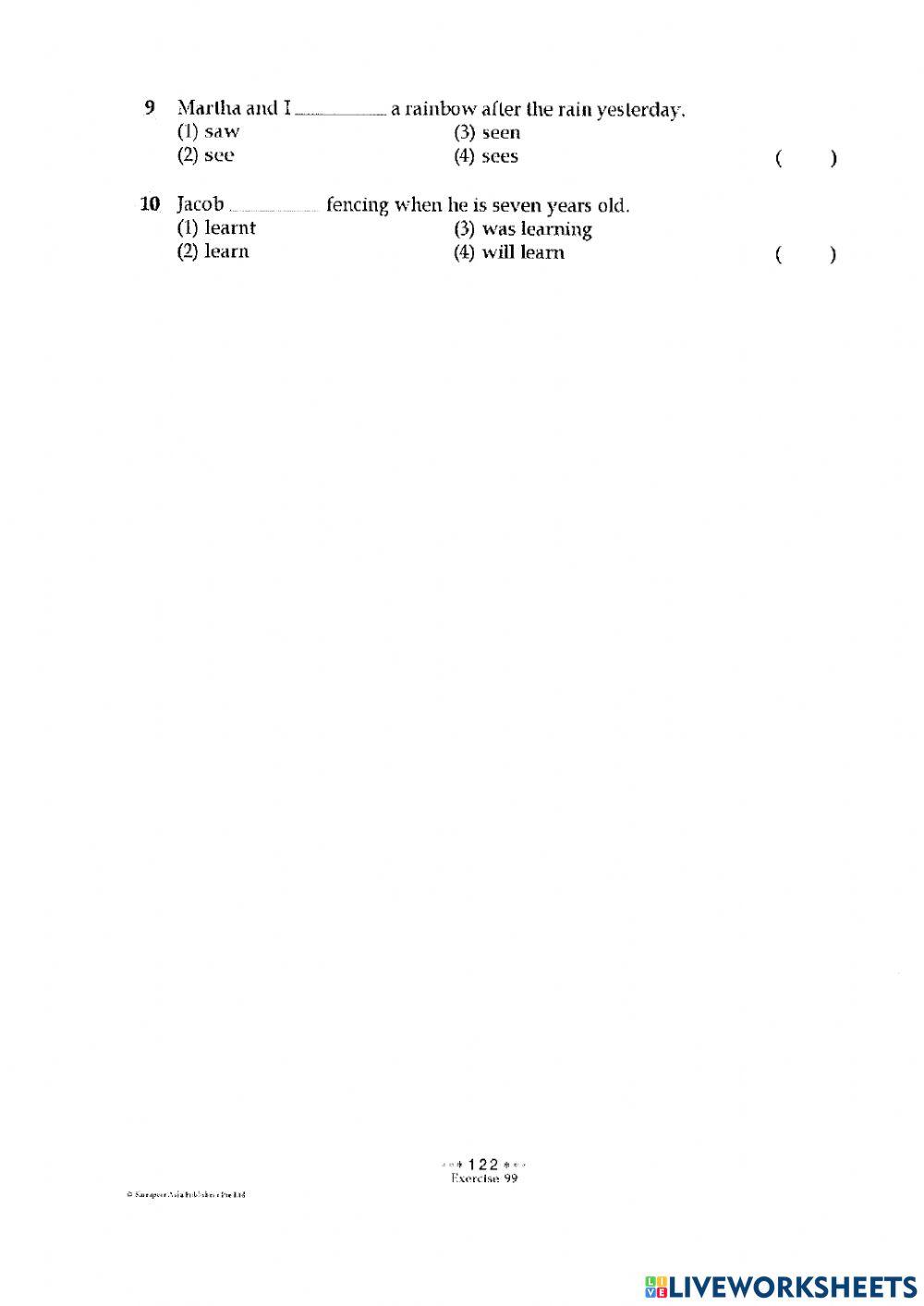 Verb tenses - Review MCQ
