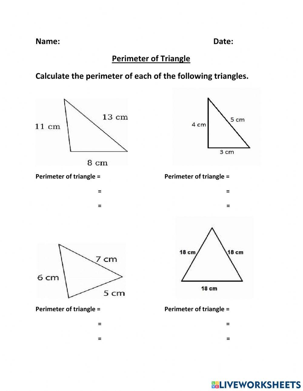 Perimeter Of A Triangle Worksheet