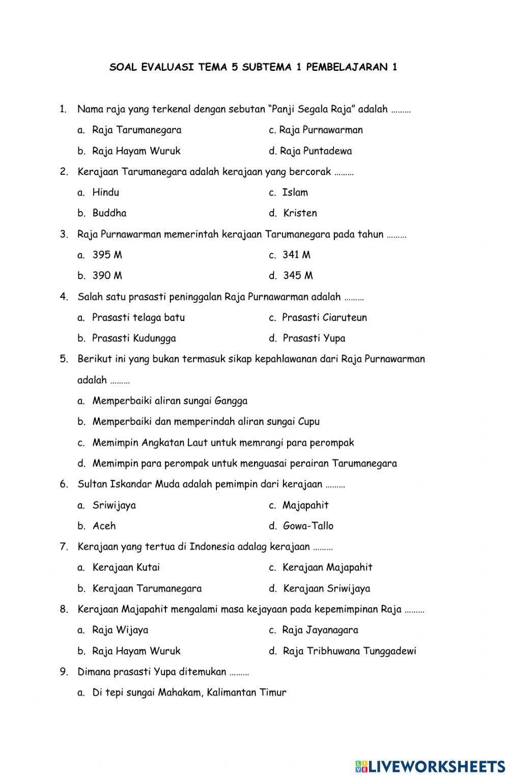 Soal evauasi pembelajaran 1