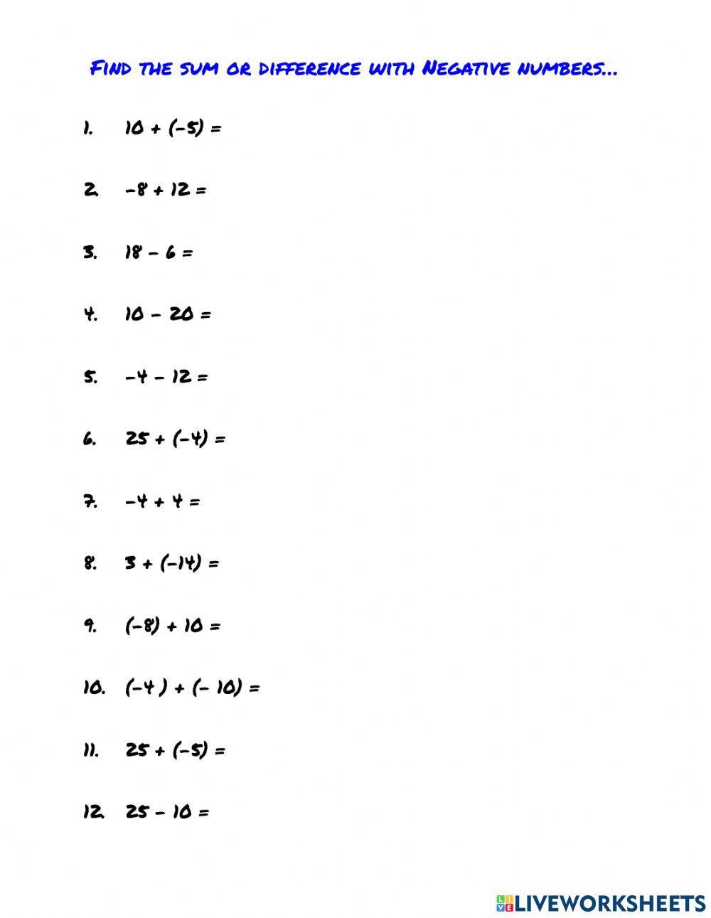 Adding and Subtracting with Negative Integers