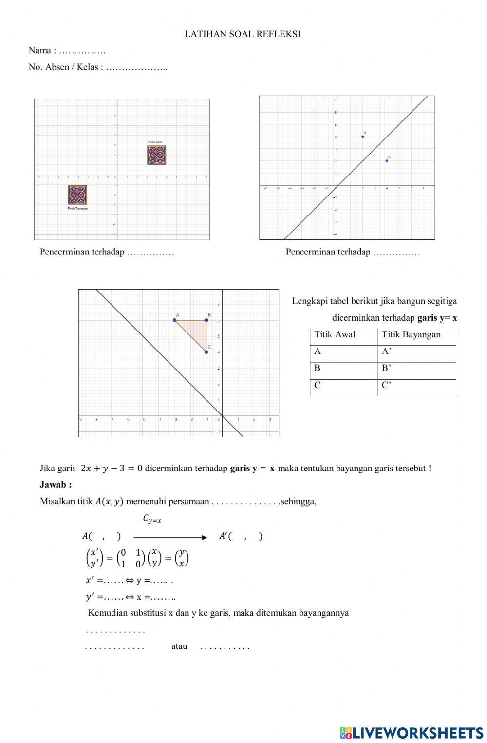 Soal Refleksi titik O dan garis y-x