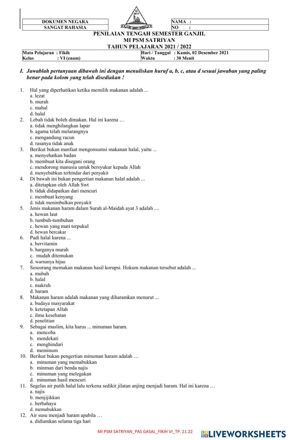Mi psm satriyan fikih 6 gasal