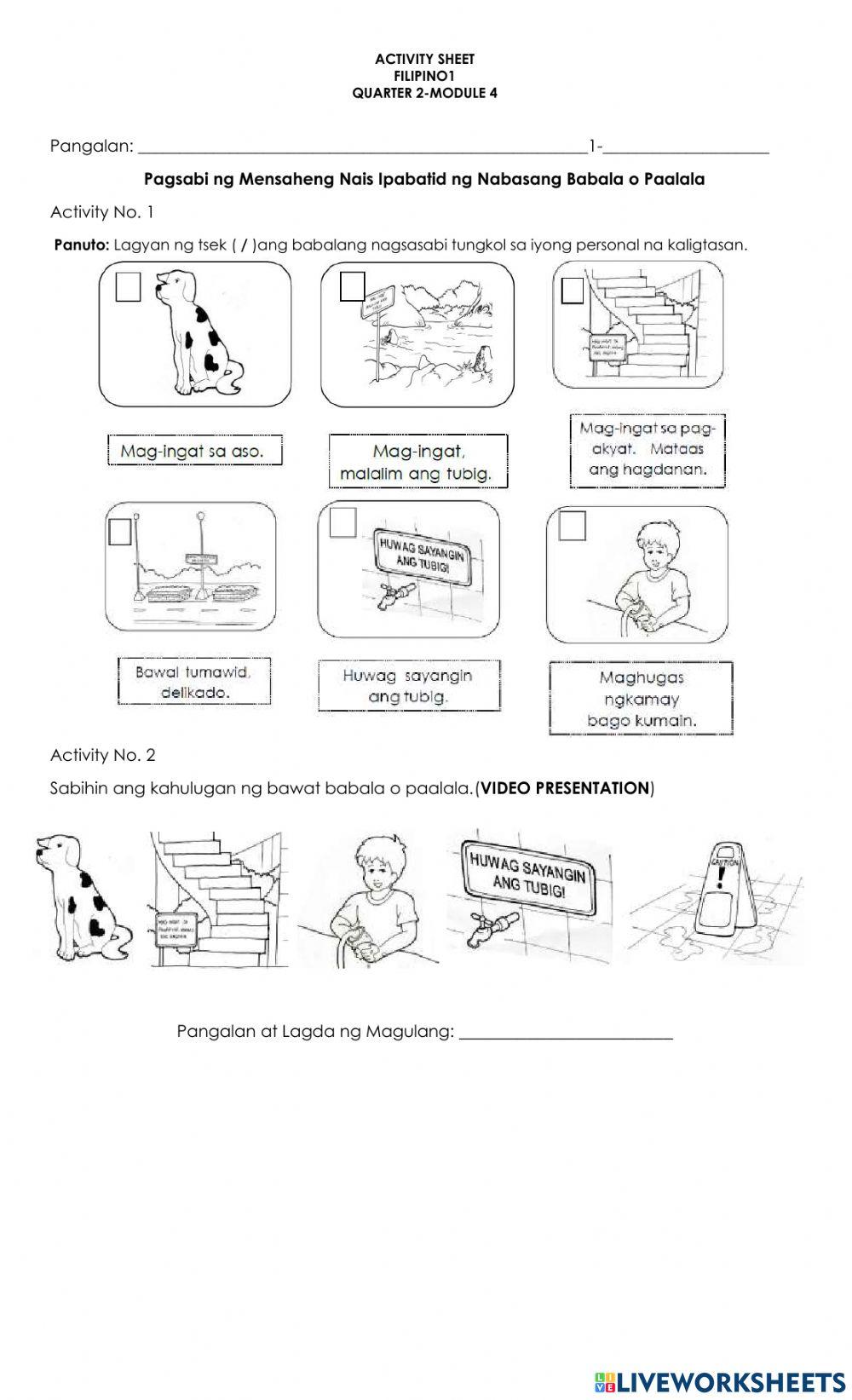 Pagsabi ng Mensaheng Nais Ipabatid ng Nabasang Babala o Paalala