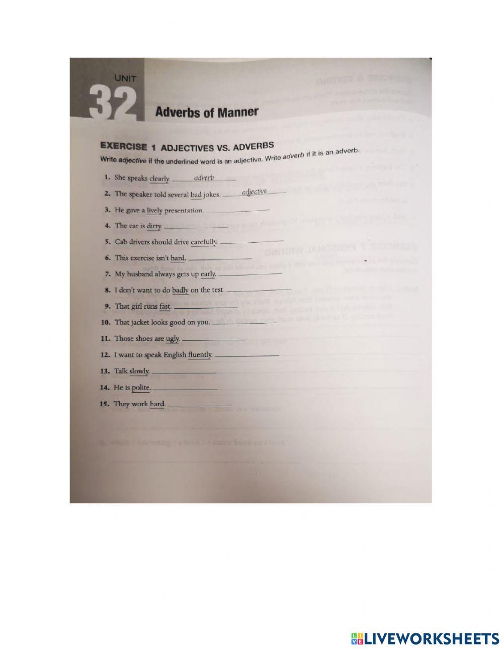 Adverbs of manner Unit 32