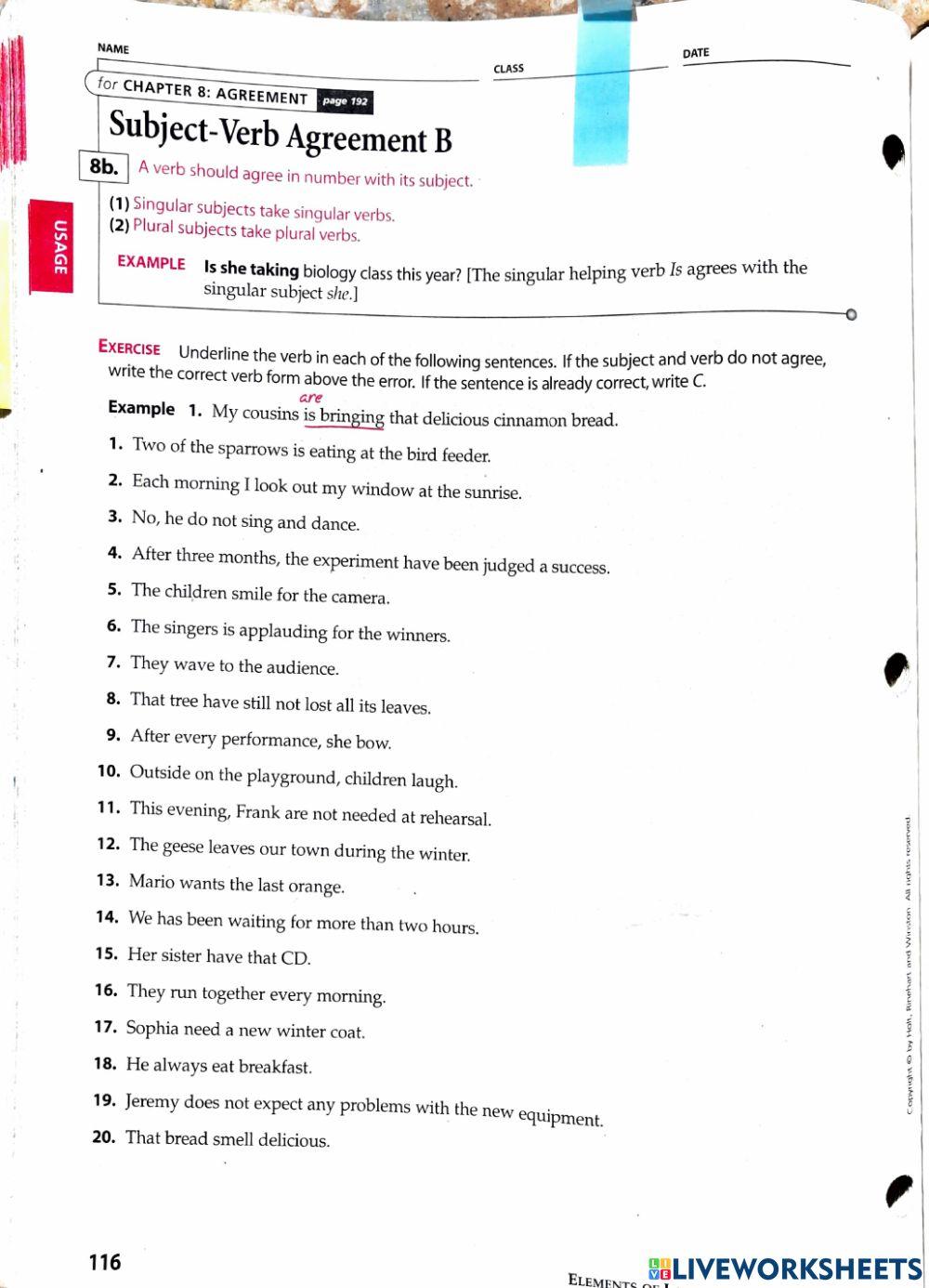 Subject verb agreement exercises