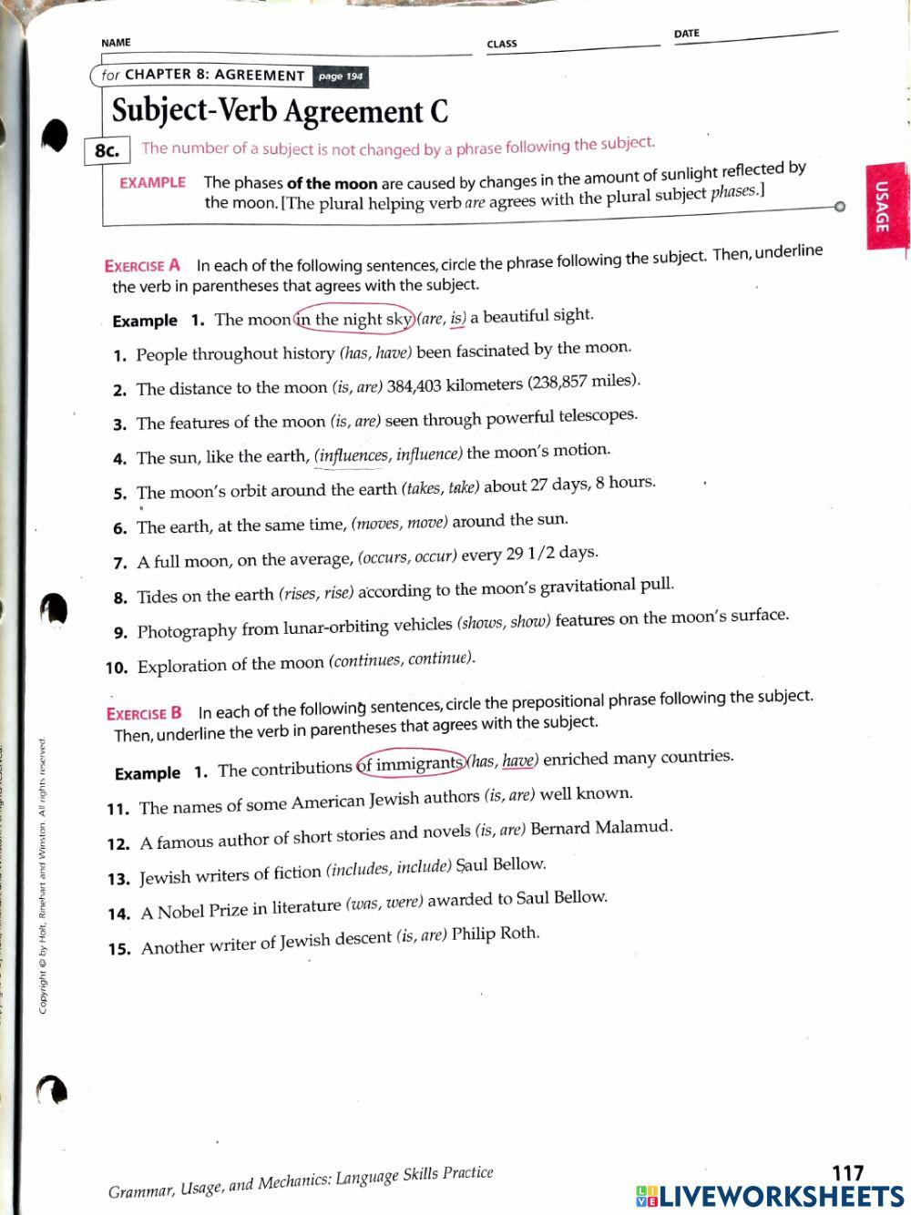 Subject verb agreement exercises