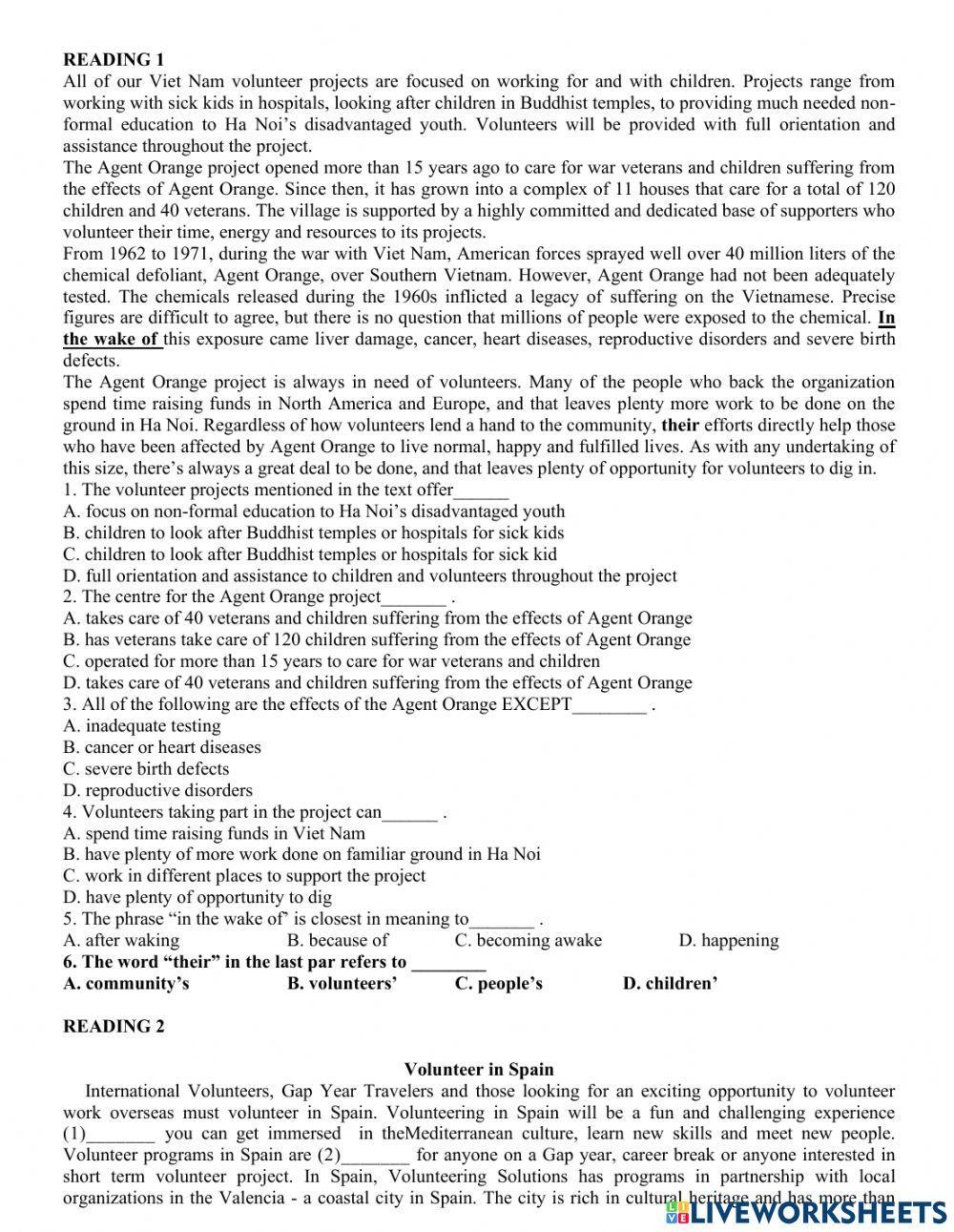 Reading volunteer work