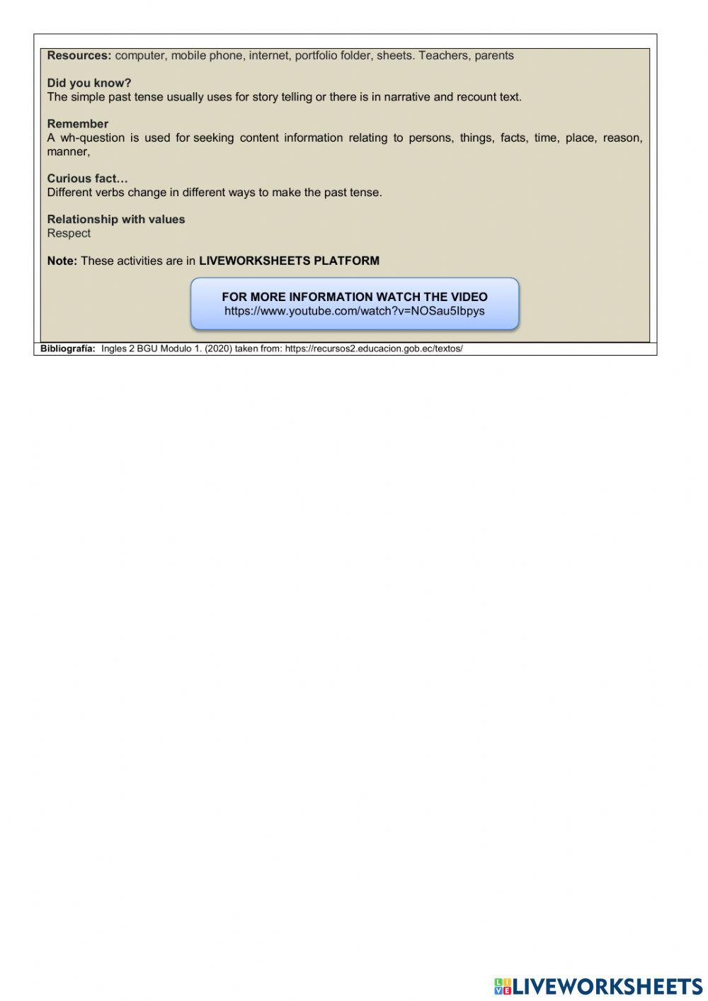 Wh questions with simple past