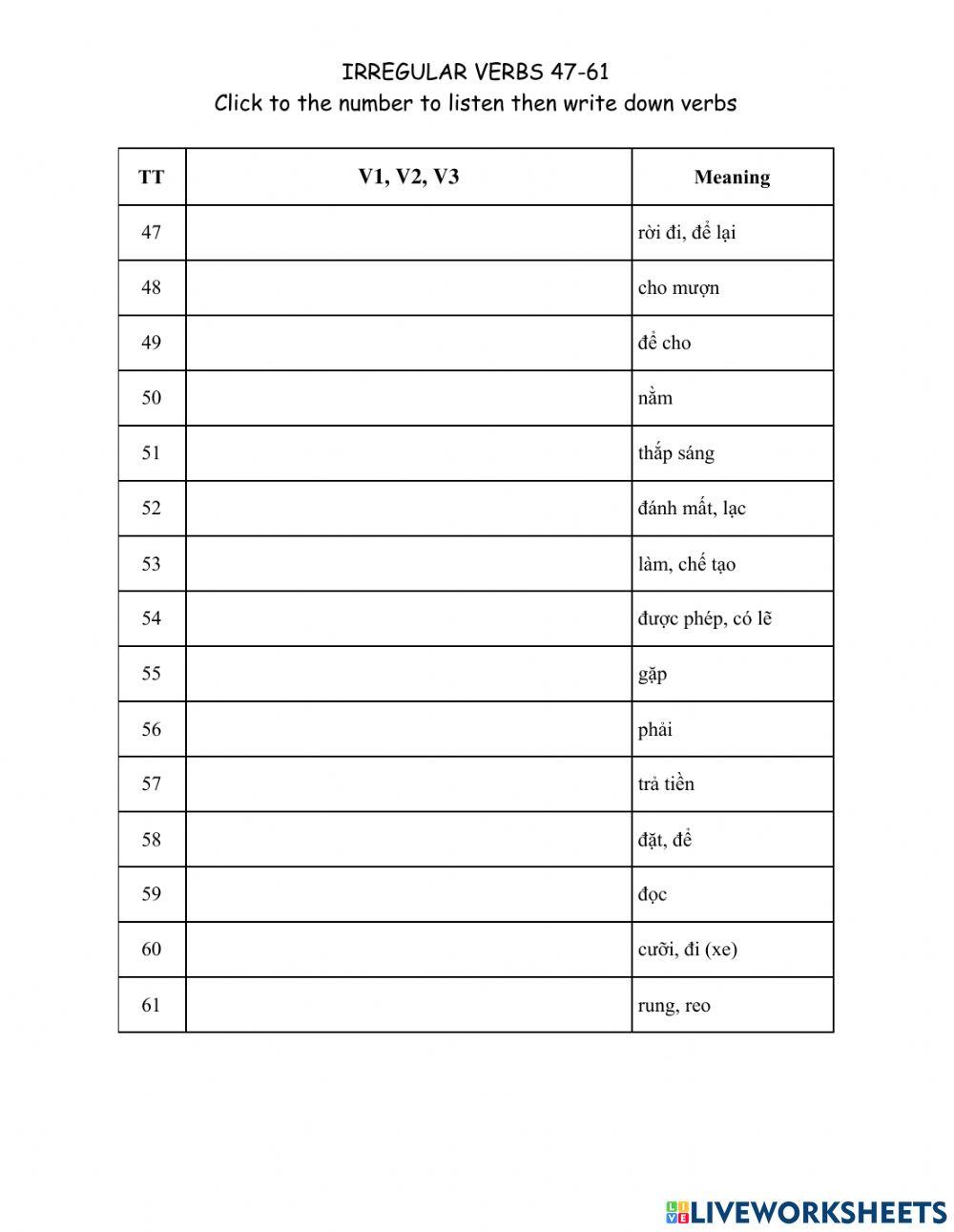 Irregular verbs 47-61