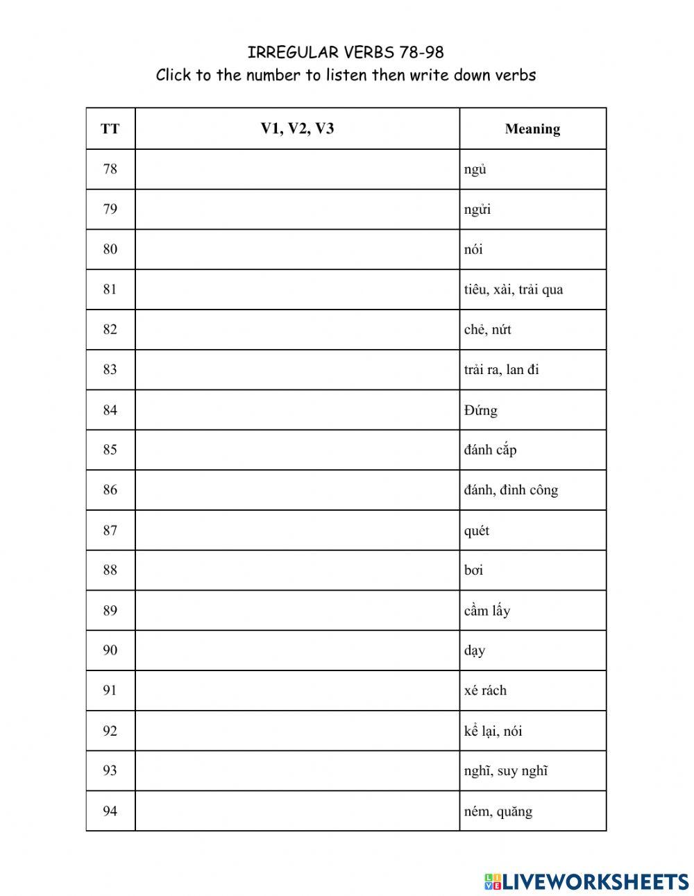 Irregular verbs 78-98