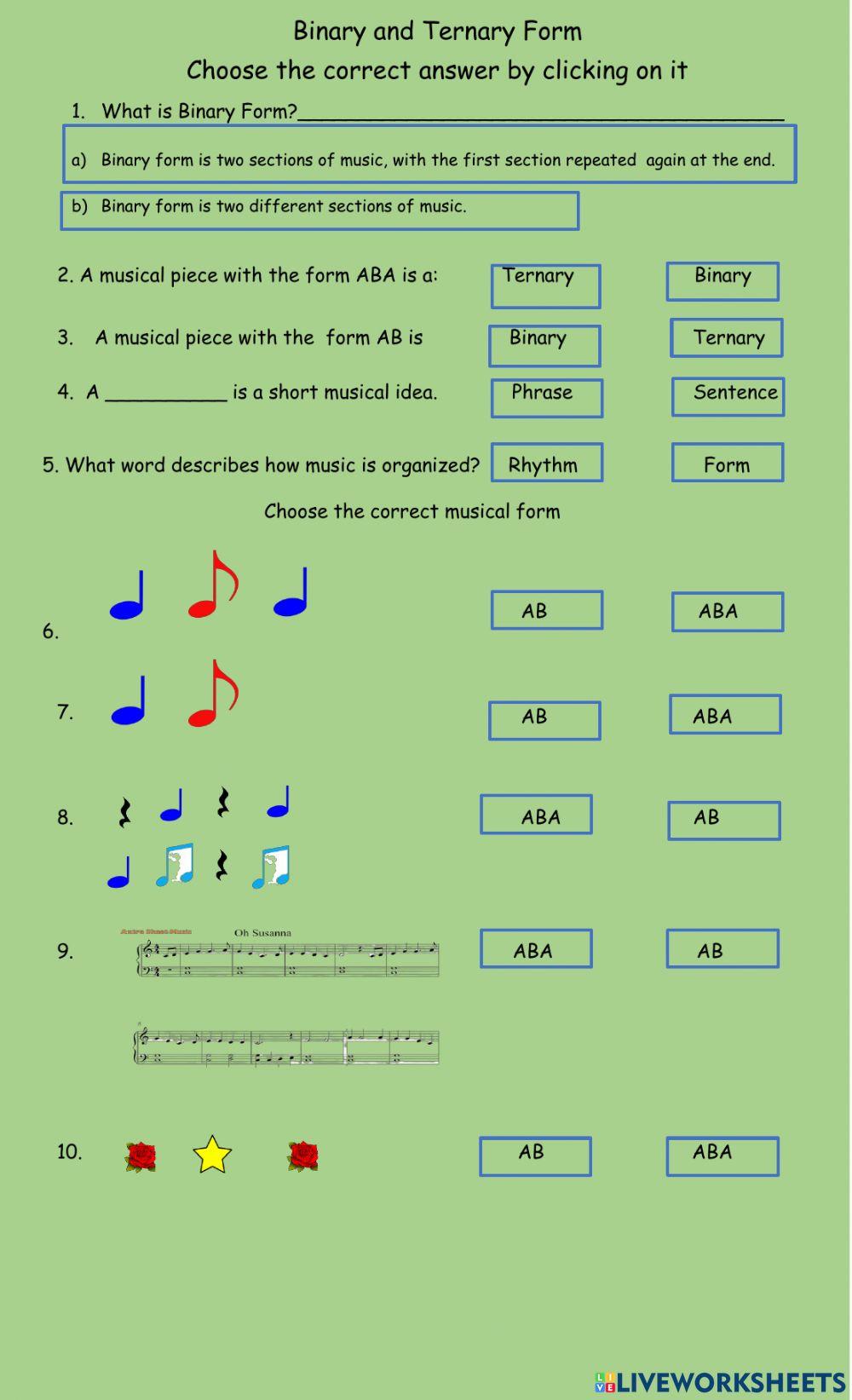 Binary and ternary grade 5 online exercise for live worksheets