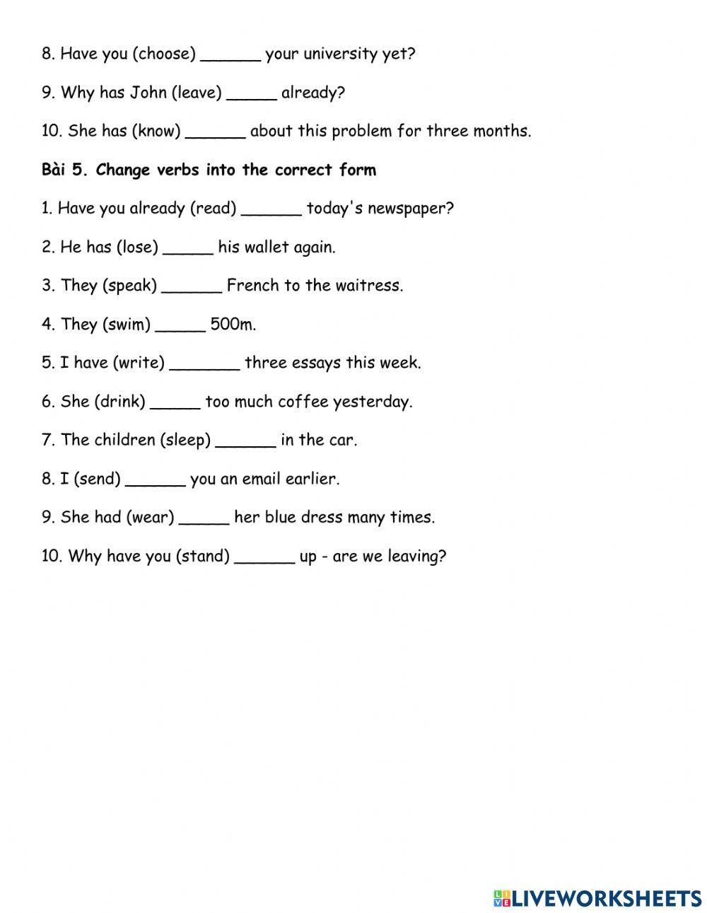 Irregular verbs - exercise