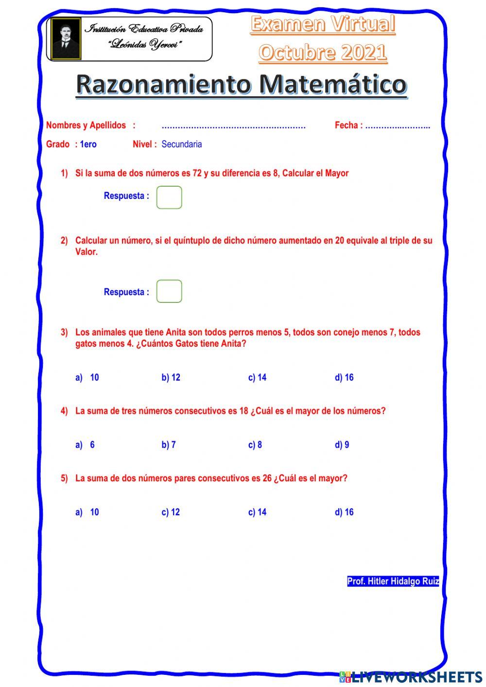 Razonamiento Matemático 1ero Sec