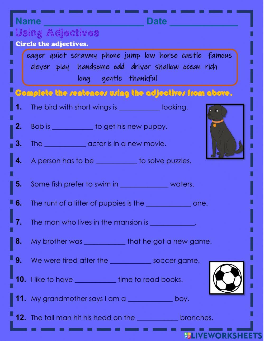 Adjectives Worksheets Grade 3