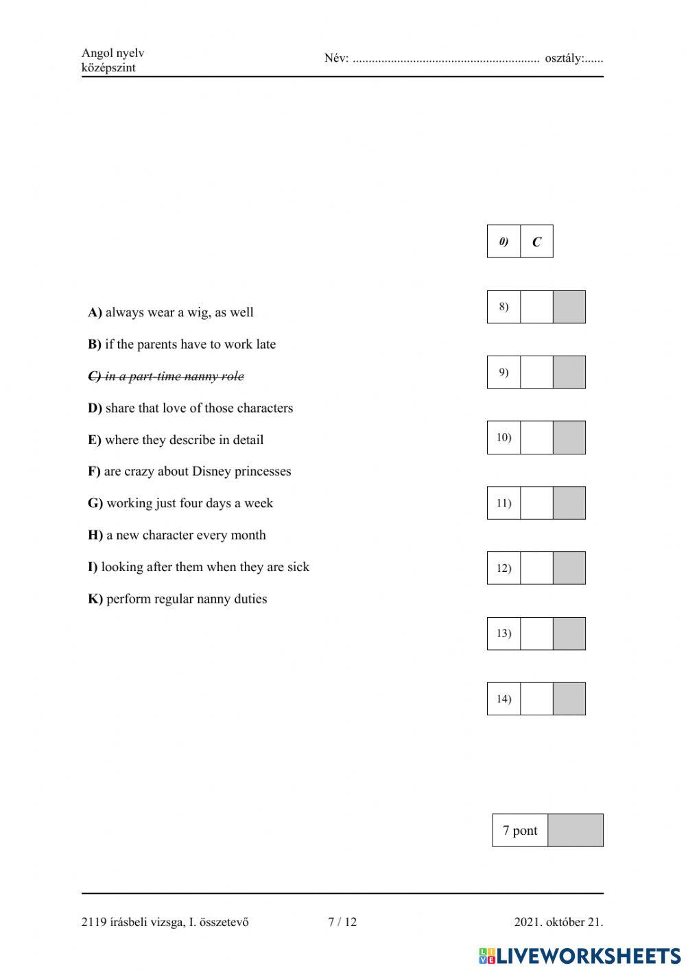 Középszintű angol érettségi 2021.október 21, (LEGAL)