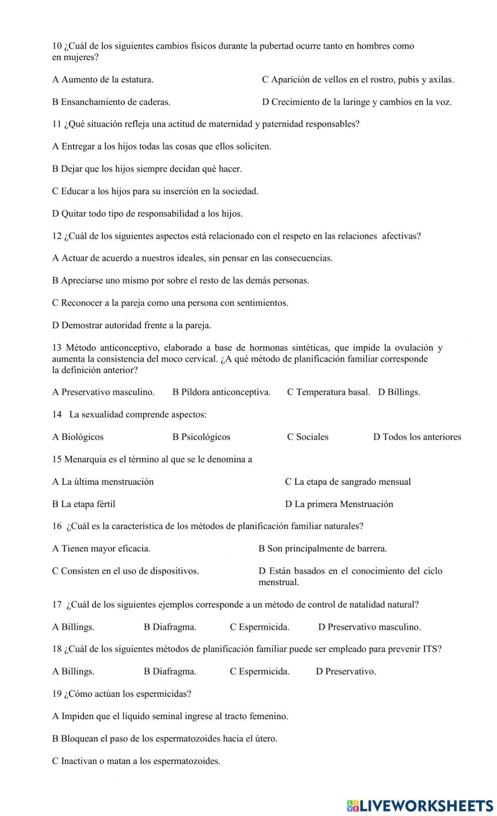 Reproducción y métodos de control de la natalidad.