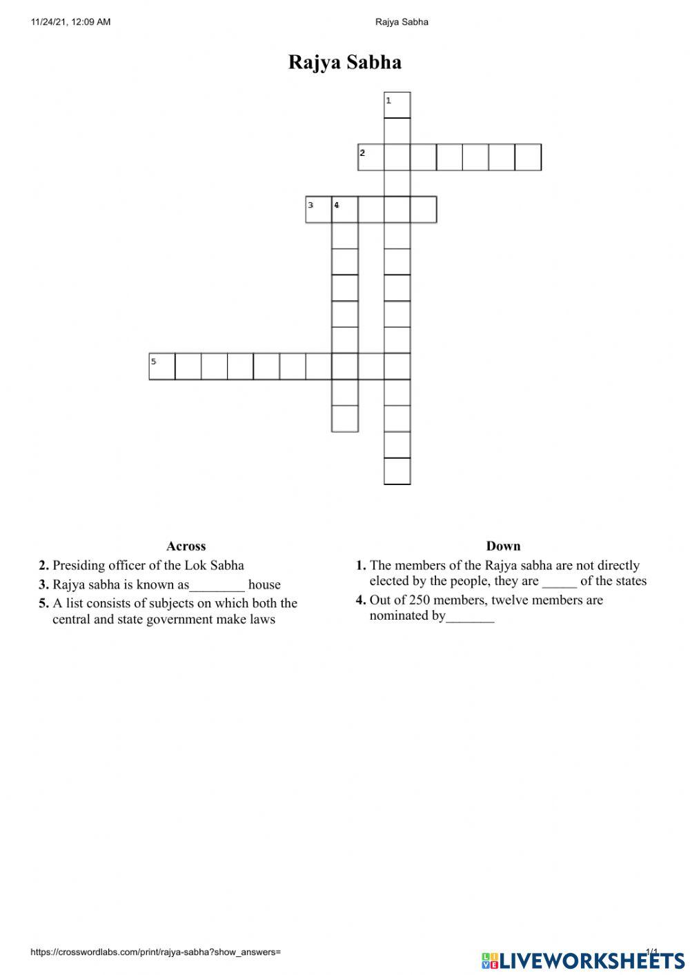 crossword Abdul shafeek Live Worksheets
