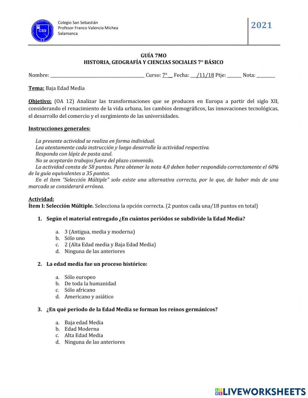 Guía 7mo Básico Unidad III