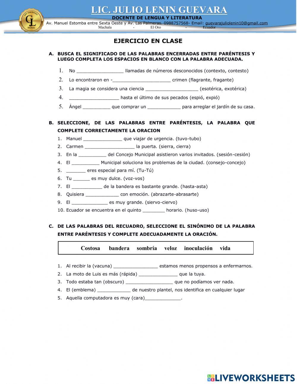 Palabras parónimas y homónimas