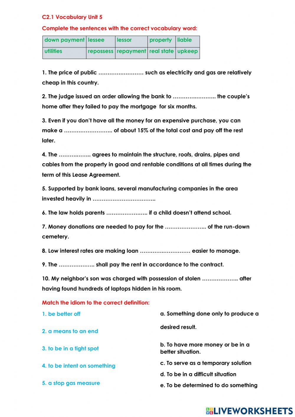 C2.1 Vocabulary Unit 5