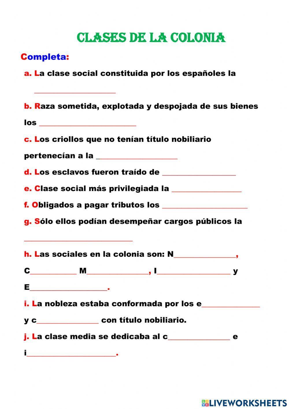 Clase social de la colonia