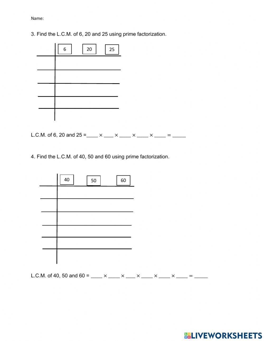 Prime Factorization to find L.C.M.